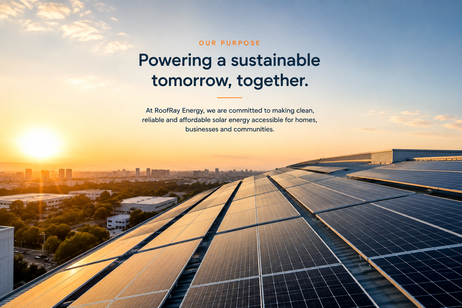 Rooftop solar installation at sunset
